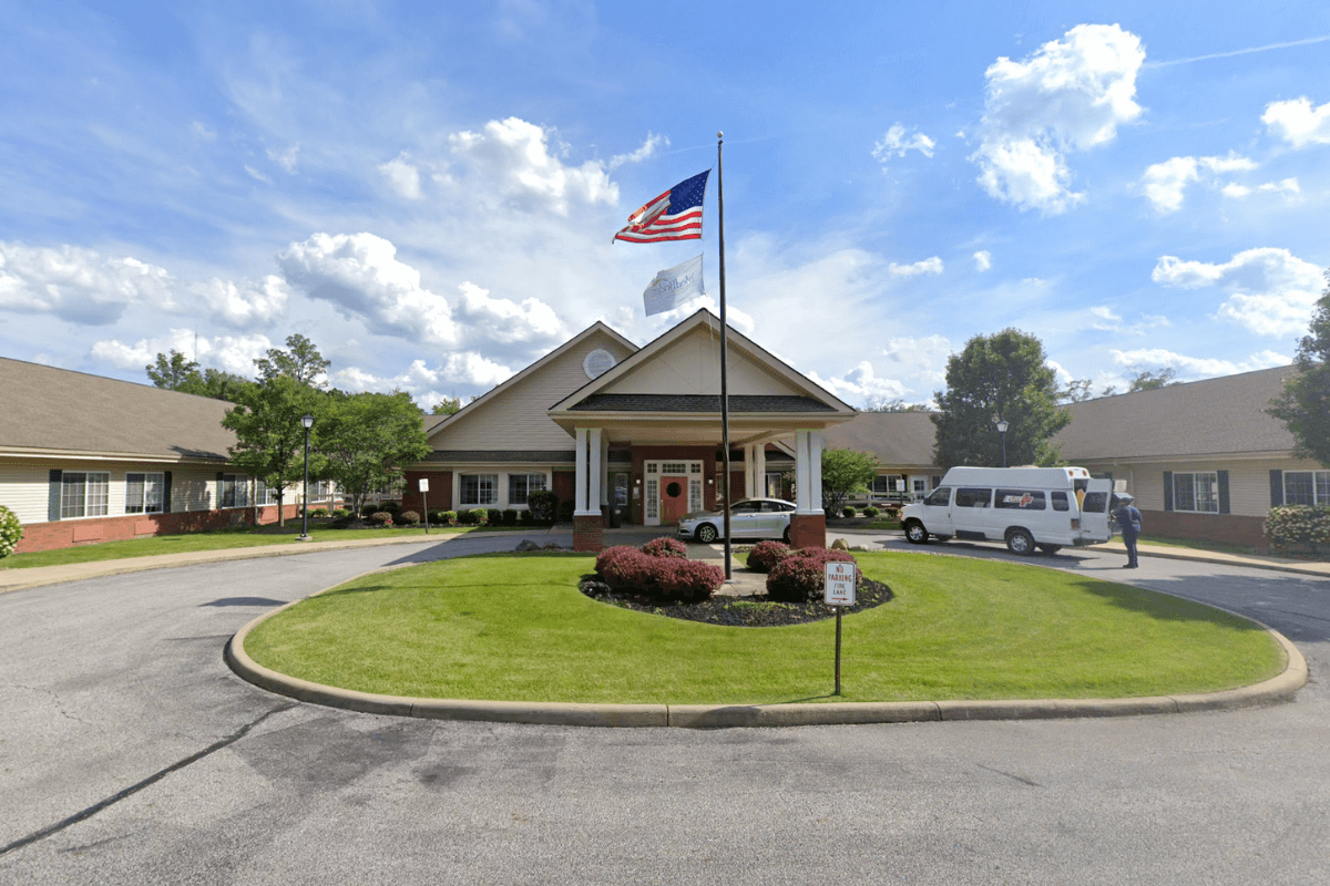 Outdoor view of North Royalton with American Flag